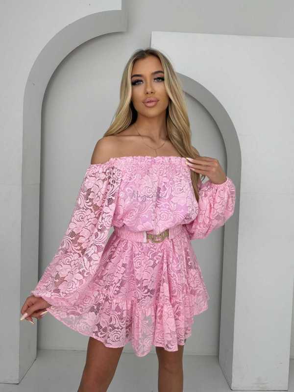 MR325 Kombinezon/Sukienka Hiszpanka Koronka Różowy