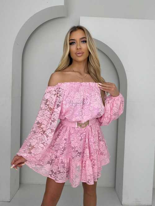 MR325 Kombinezon/Sukienka Hiszpanka Koronka Różowy