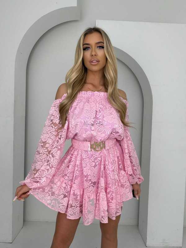 MR325 Kombinezon/Sukienka Hiszpanka Koronka Różowy