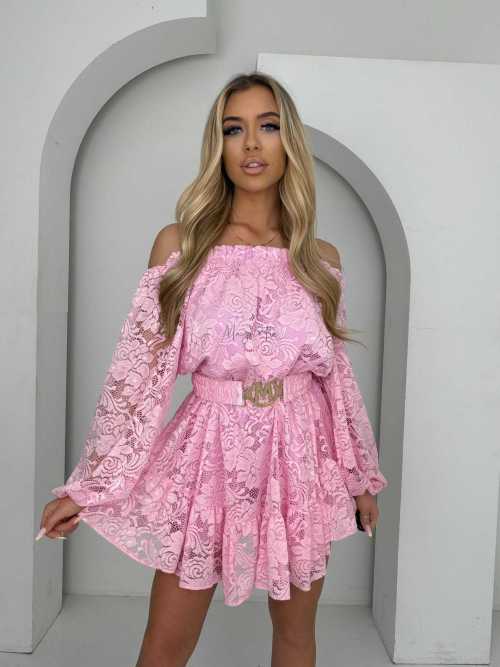 MR325 Kombinezon/Sukienka Hiszpanka Koronka Różowy