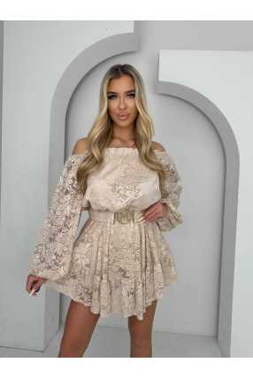 MR325 Kombinezon/Sukienka Hiszpanka Koronka Beżowy