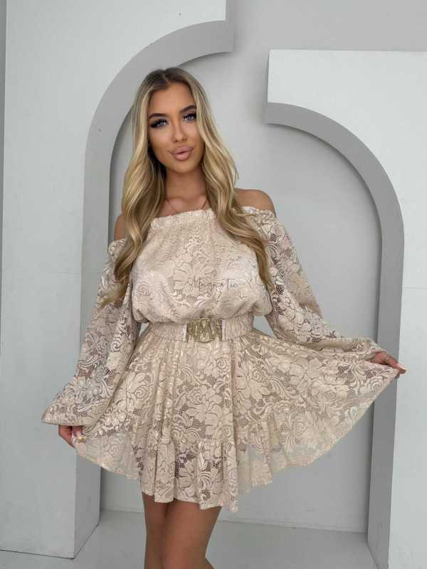 MR325 Kombinezon/Sukienka Hiszpanka Koronka Beżowy