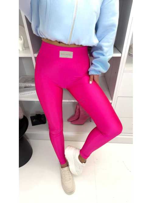 ML401 Legginsy Modelujące Damskie Millagro Naszywka z Logo Neon Róż
