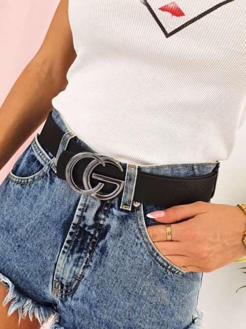 P590 Pasek BLACK klamra CG Silver