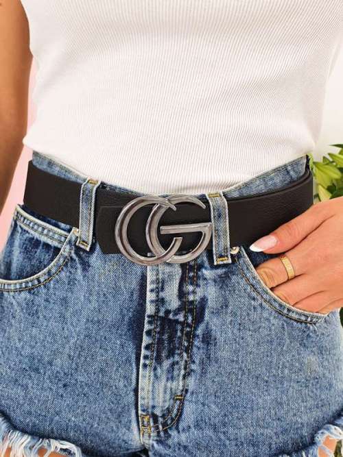 P590 Pasek BLACK klamra CG Silver