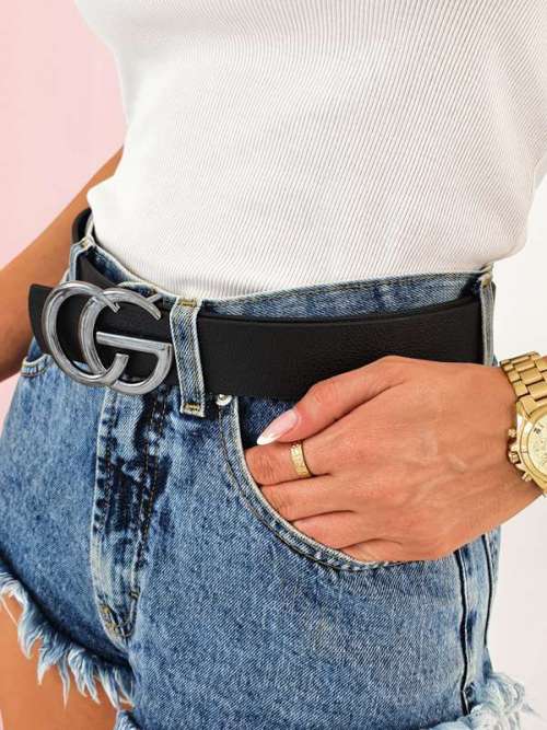 P590 Pasek BLACK klamra CG Silver