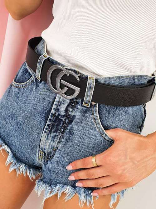 P590 Pasek BLACK klamra CG Silver