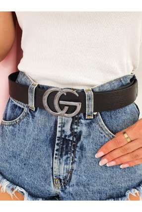 P590 Pasek BLACK klamra CG Silver