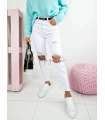 J53 Spodnie Jeansy Mom Fit z dziurami White