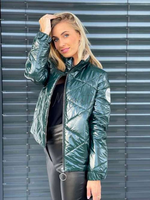 K436 Pikowana Kurtka Lakier Dark Green