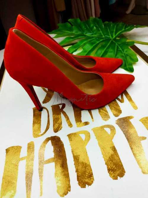 S856 Zamszowe Szpilki Brina Red