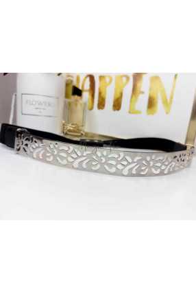 P600 Pasek BLACK Metalic Flower & Guma