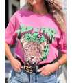 T419 T-shirt Tiger Wild Free Różowy