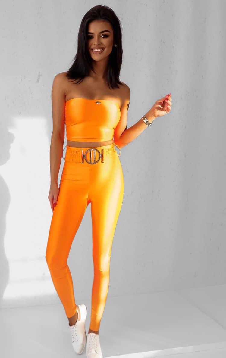 LM059 Legginsy La Monne Lycra + Pasek Neon Orange