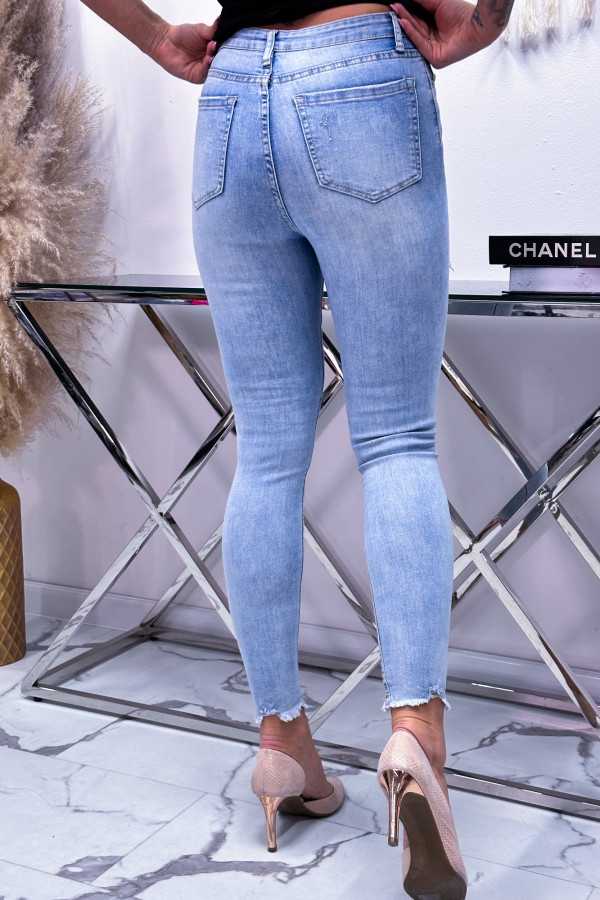 NB084 Spodnie Jeansy Denim Niebieskie w Różowe Serca