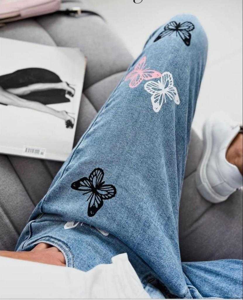 NB995 Spodnie Jeansy Denim Mom Fit Motylki