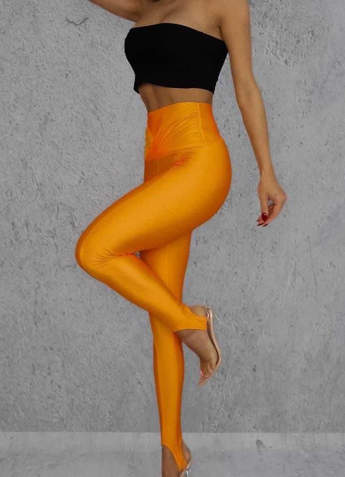 LD056 Legginsy Modelujące Lycra + Zapiętki Pomarańczowe