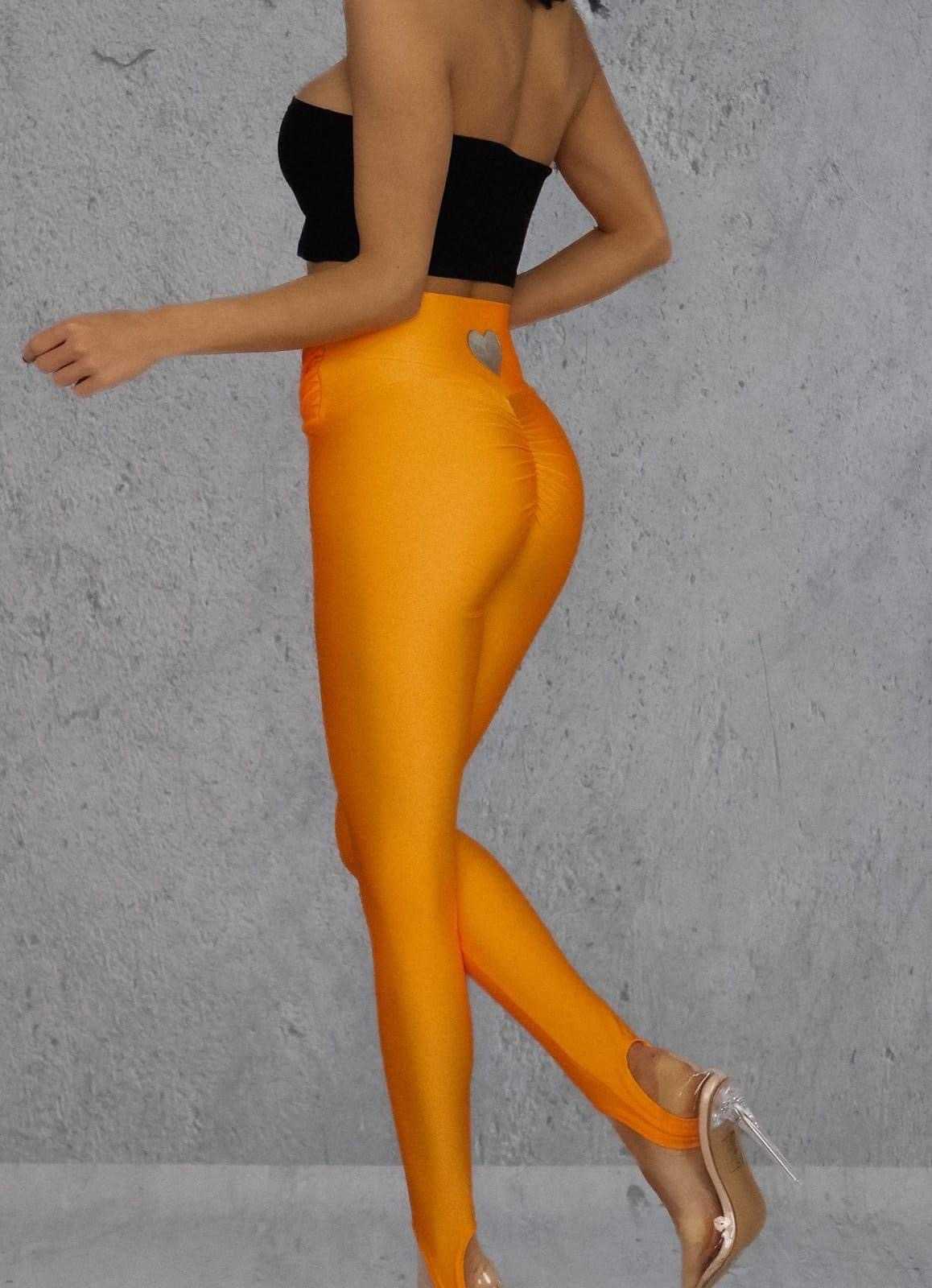 LD056 Legginsy Modelujące Lycra + Zapiętki Pomarańczowe