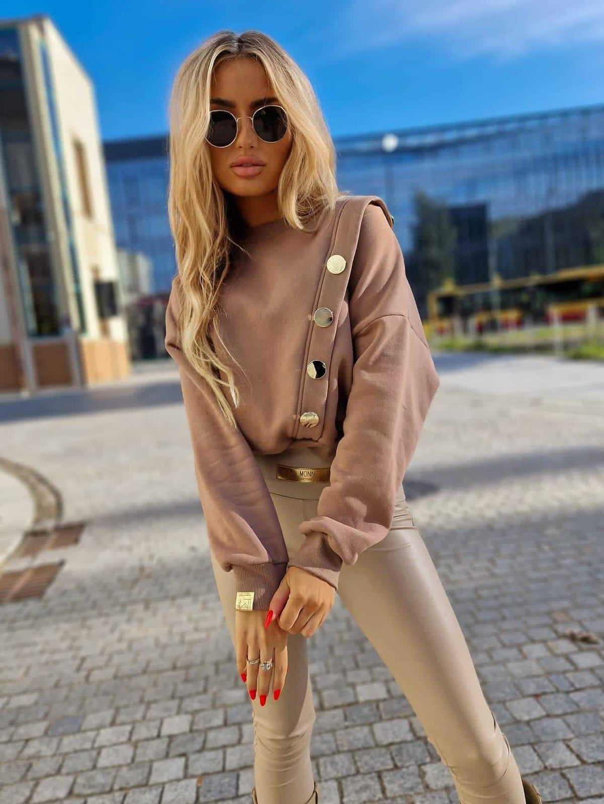 LM360 Legginsy LM Ekoskóra + Logo Jasny Beż