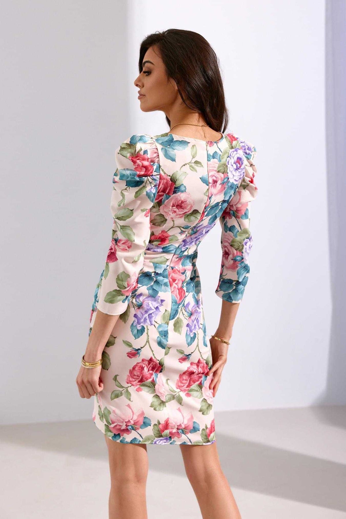 RO689 Sukienka ROCO FLOWERS Beżowa