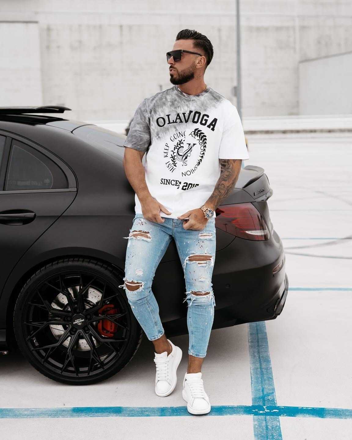 OLV789 T-shirt Męski OLA VOGA Force Biało-Szary