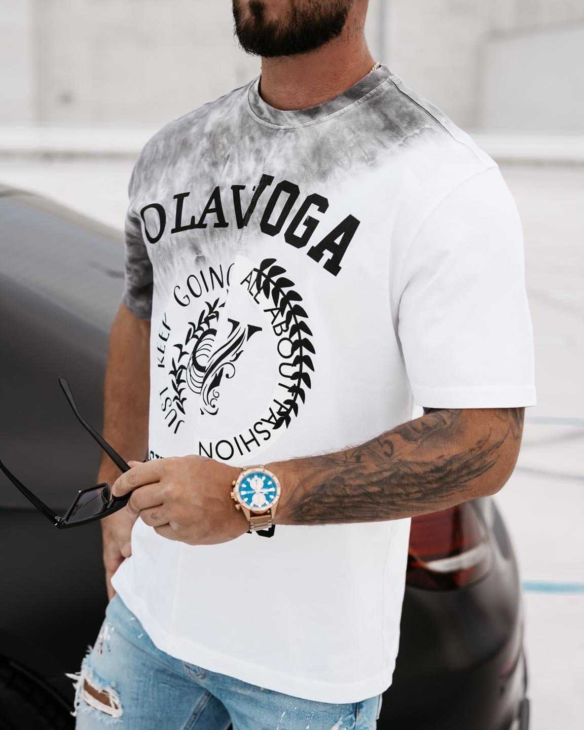 OLV789 T-shirt Męski OLA VOGA Force Biało-Szary