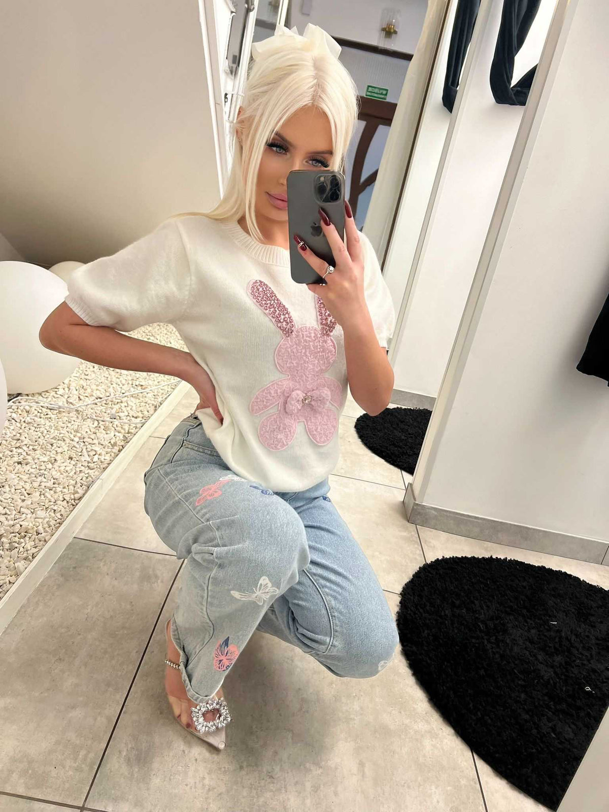 NB995 Spodnie Jeansy Denim Mom Fit Motylki