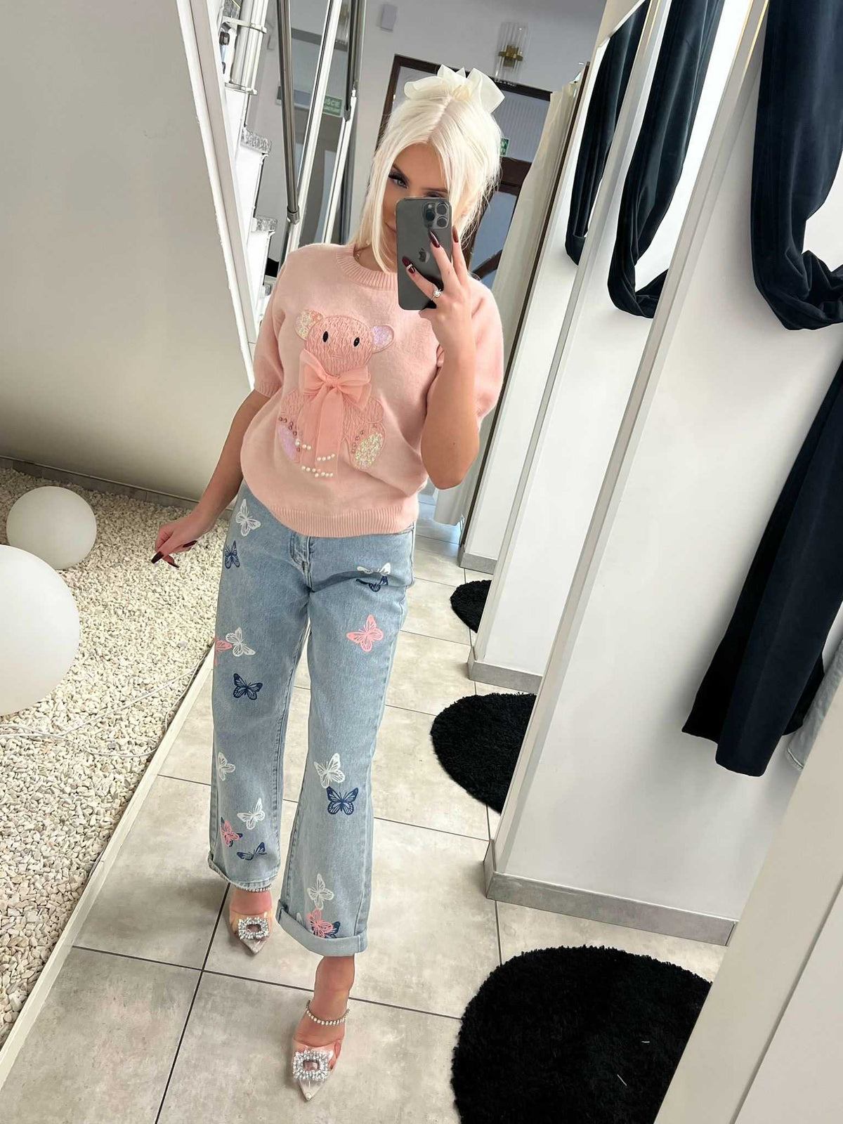 NB995 Spodnie Jeansy Denim Mom Fit Motylki