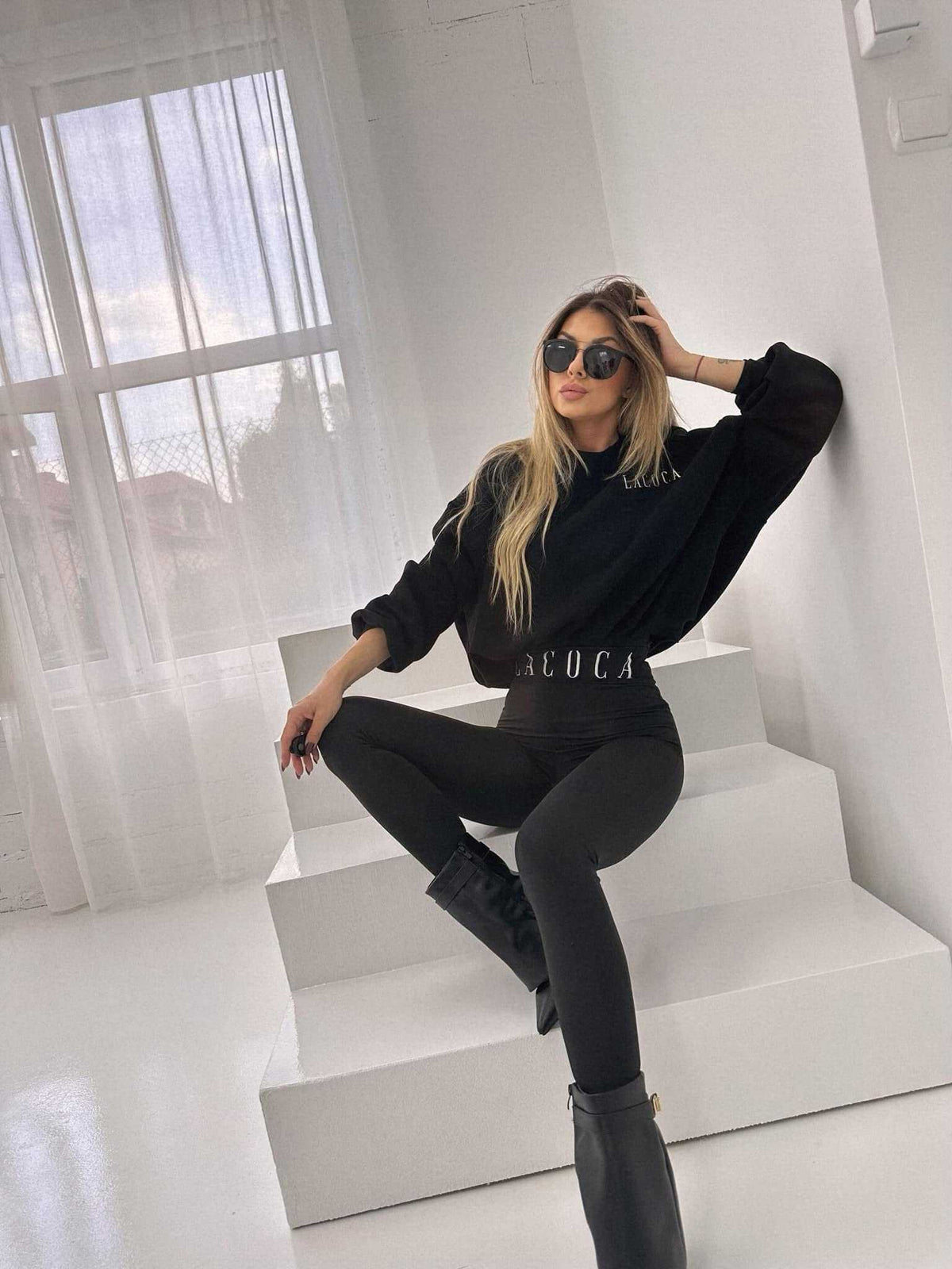 LM744 Legginsy Modelujące  LaCoca z Logo Czarne