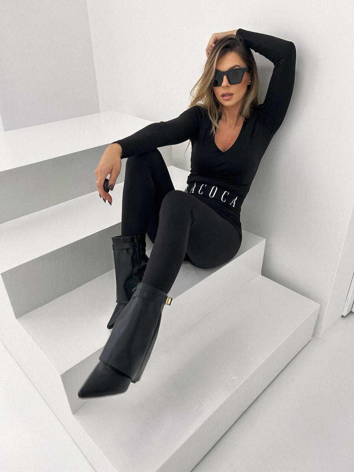 LM744 Legginsy Modelujące  LaCoca z Logo Czarne