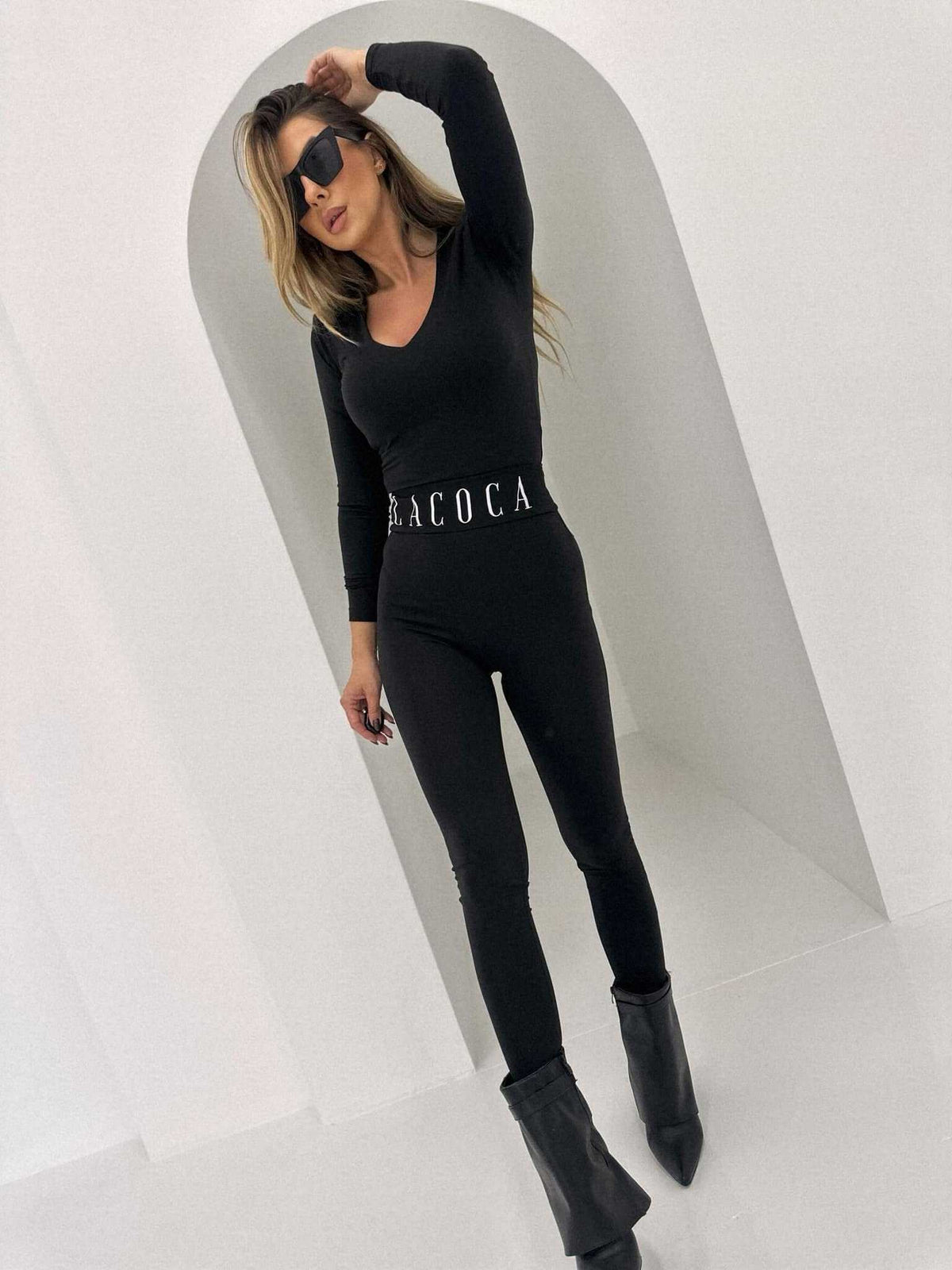 LM744 Legginsy Modelujące  LaCoca z Logo Czarne