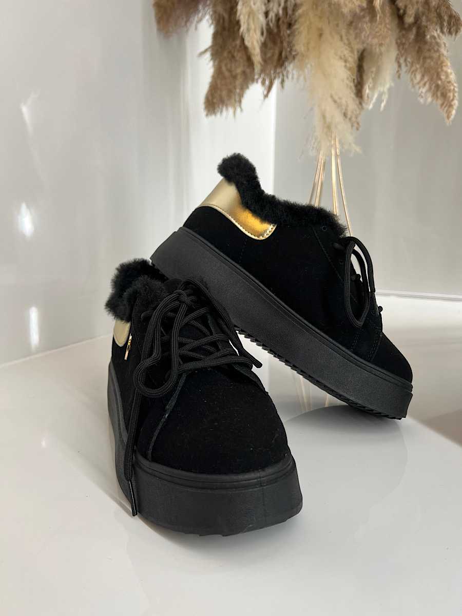 B799 Sneakersy Śniegowce Damskie Ocieplane Sznurowane Czarne
