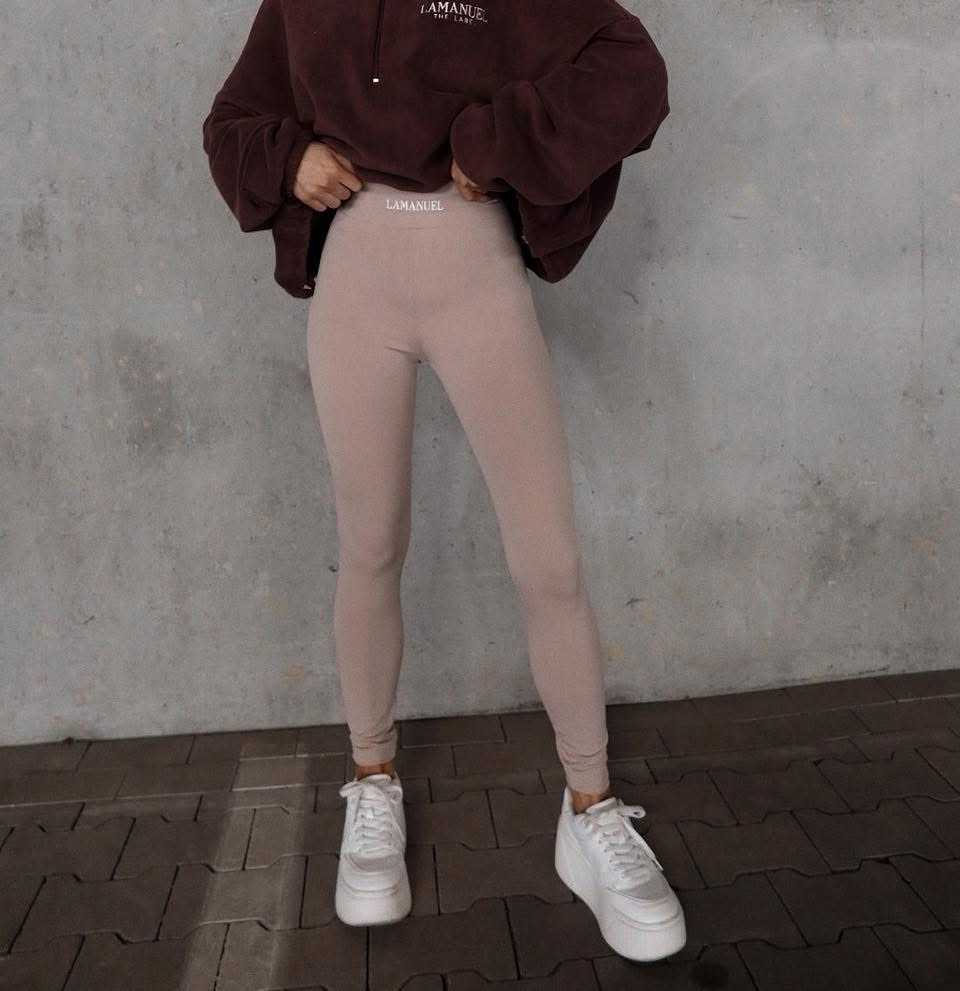 LA909 Legginsy Modelujące La Manuel Logo Beżowe