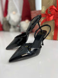 B098 Eleganckie Czarne Szpilki Slingback Lakier
