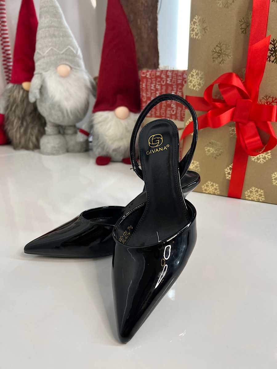 B098 Eleganckie Czarne Szpilki Slingback Lakier