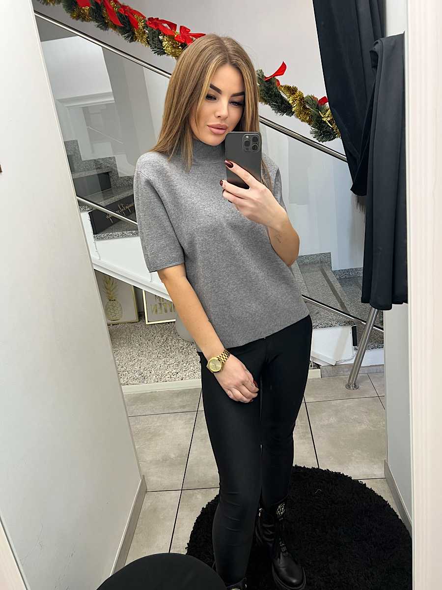 NB691 Sweter Półgolfik Classic Szary Krótki Rękaw
