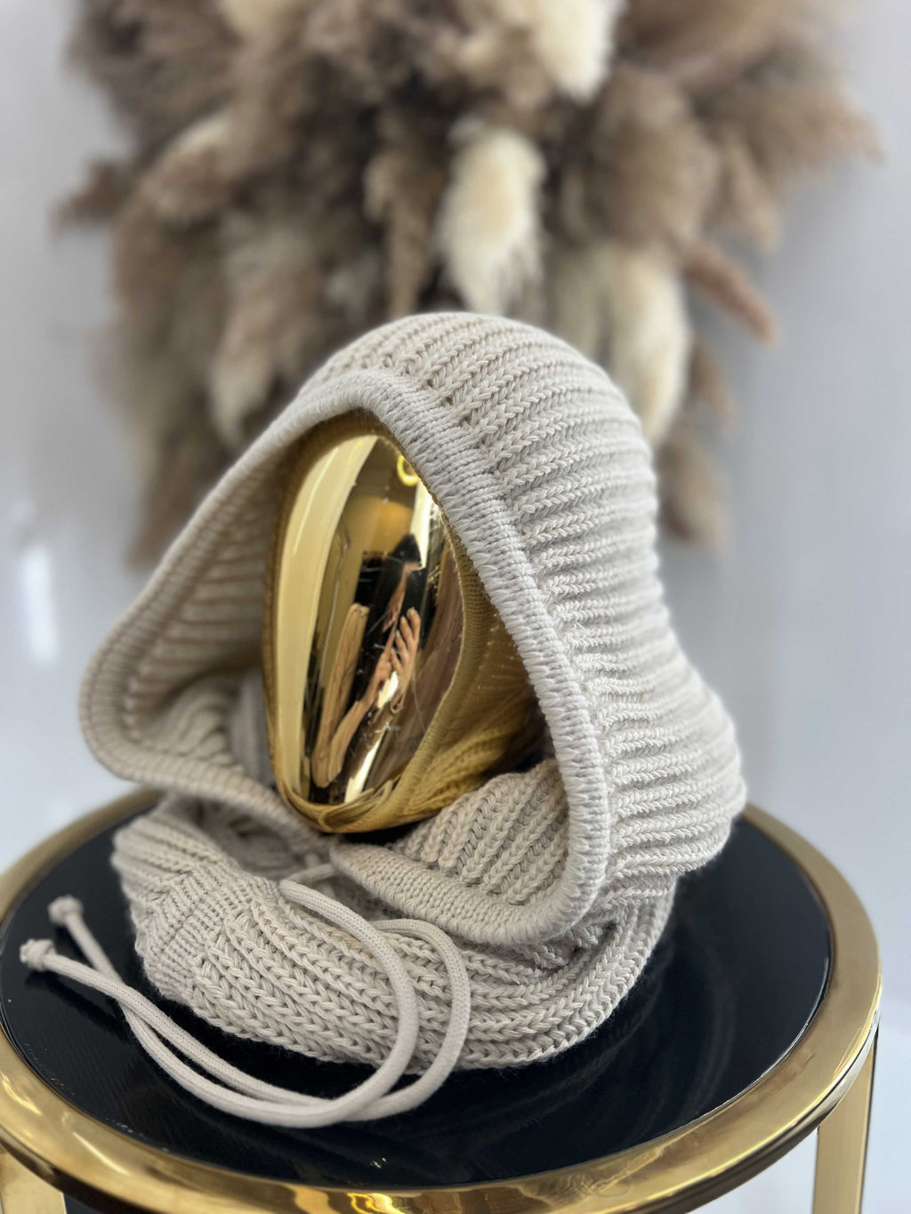NB102 Balaclava z dzianiny 2w1, komin z kapturem jasny beż