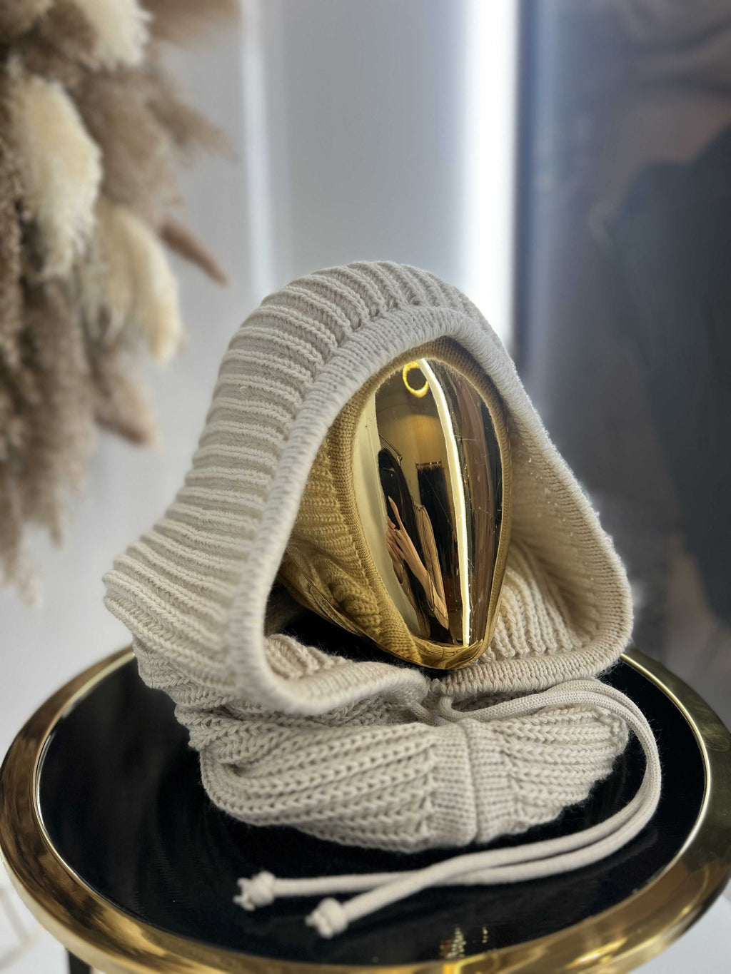 NB102 Balaclava z dzianiny 2w1, komin z kapturem jasny beż