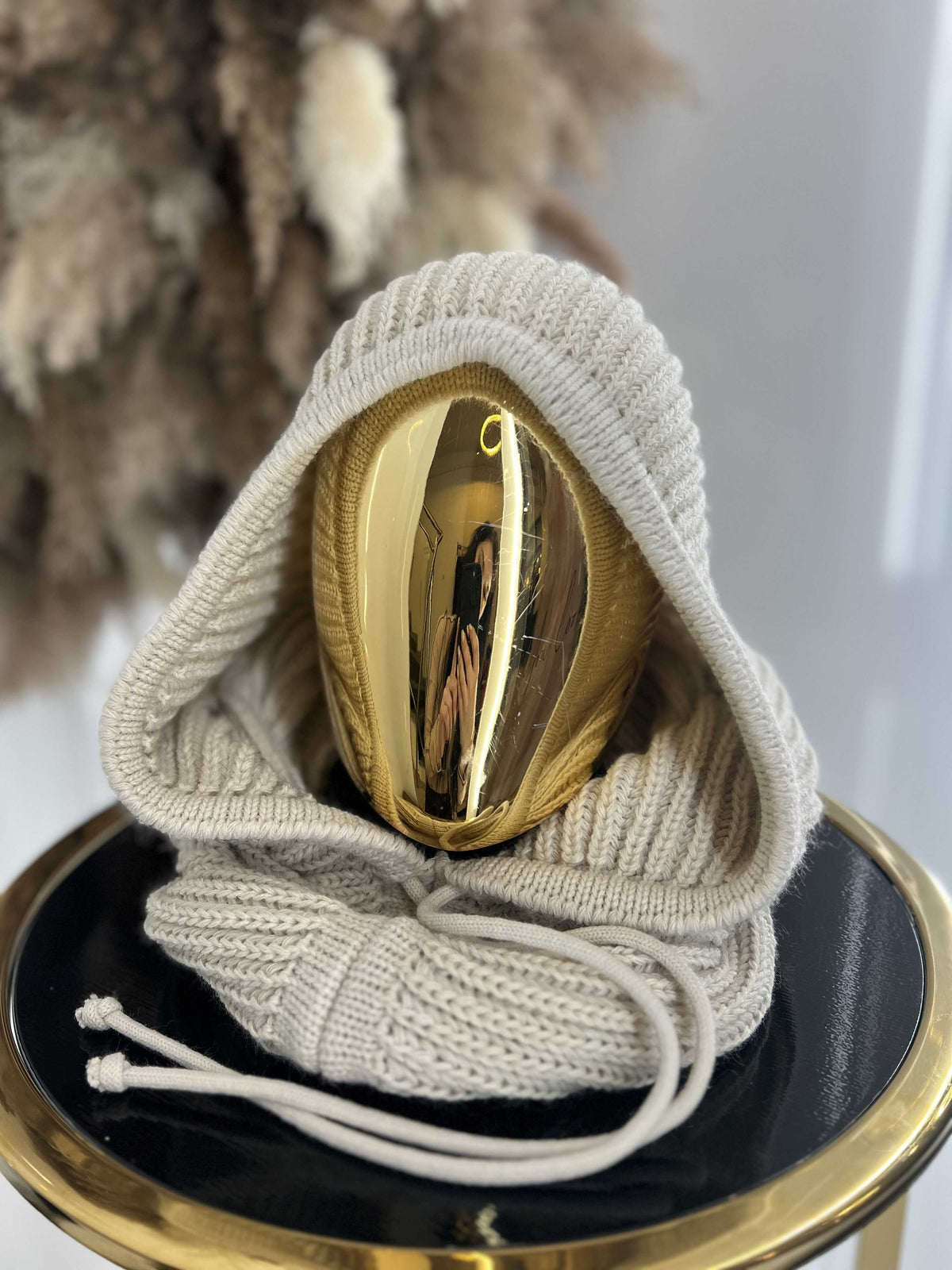 NB102 Balaclava z dzianiny 2w1, komin z kapturem jasny beż