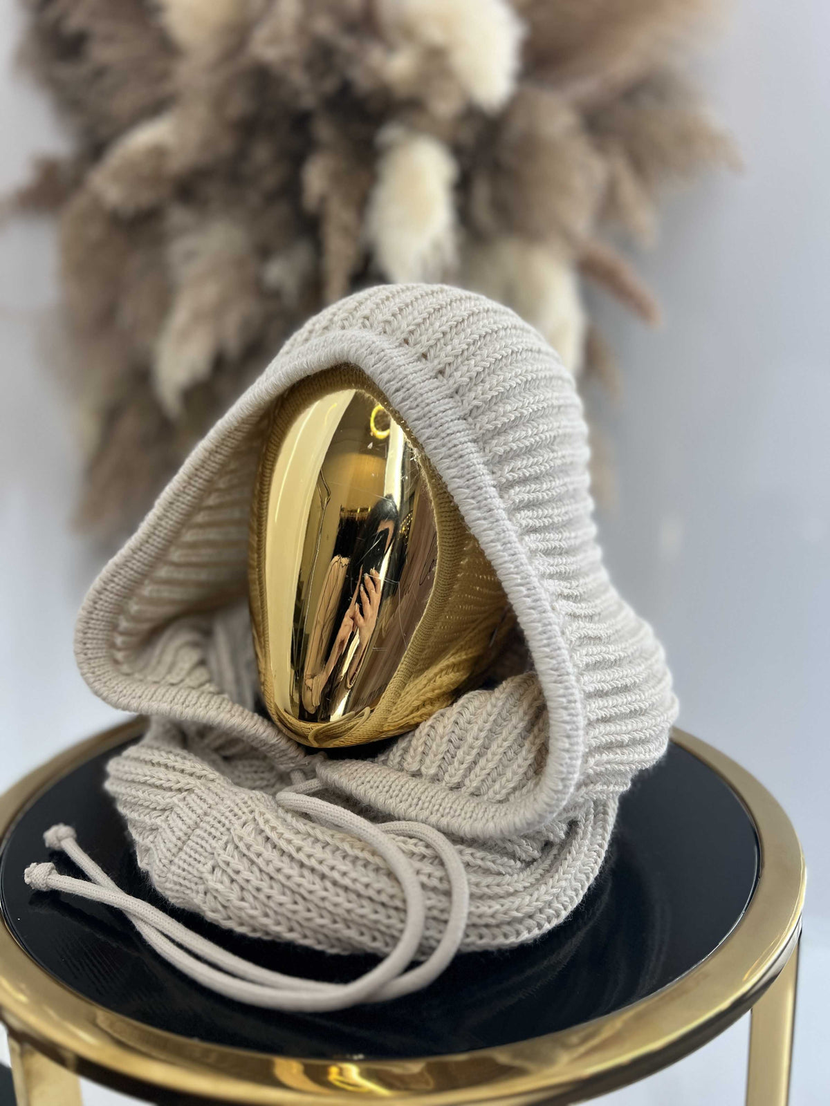 NB102 Balaclava z dzianiny 2w1, komin z kapturem jasny beż