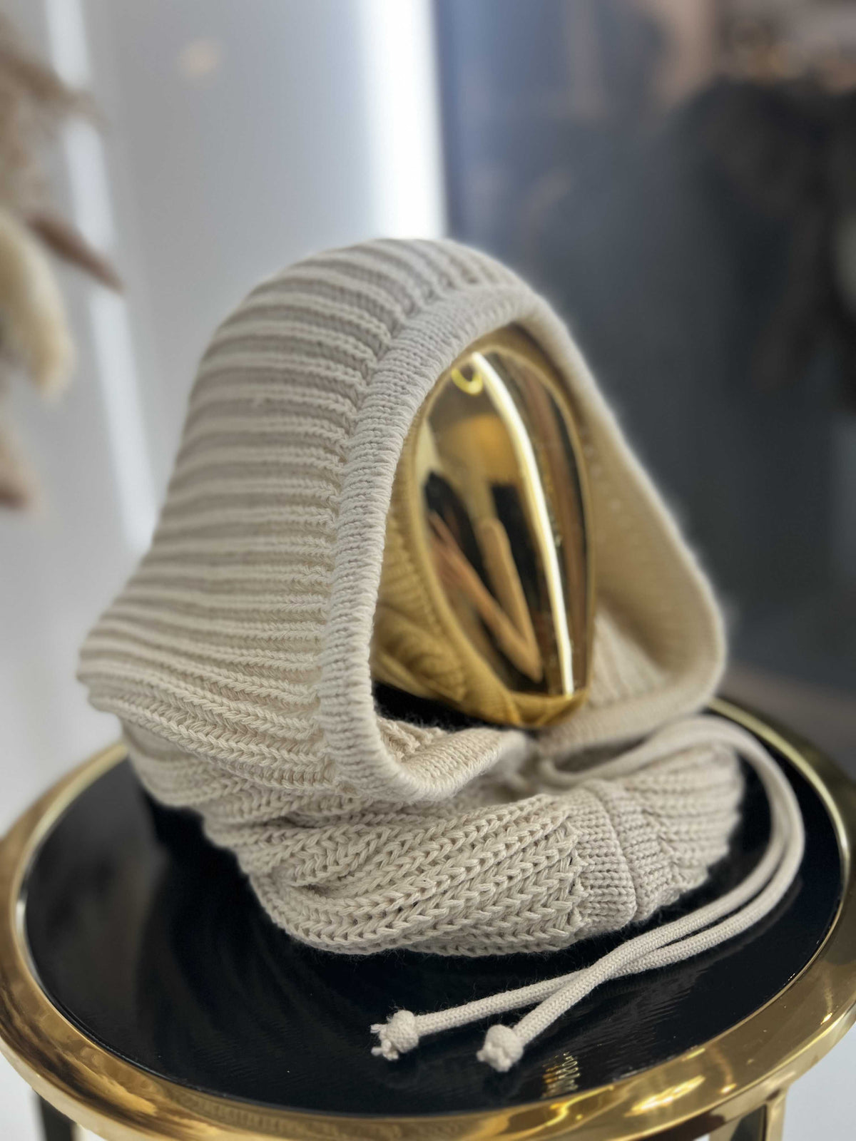 NB102 Balaclava z dzianiny 2w1, komin z kapturem jasny beż