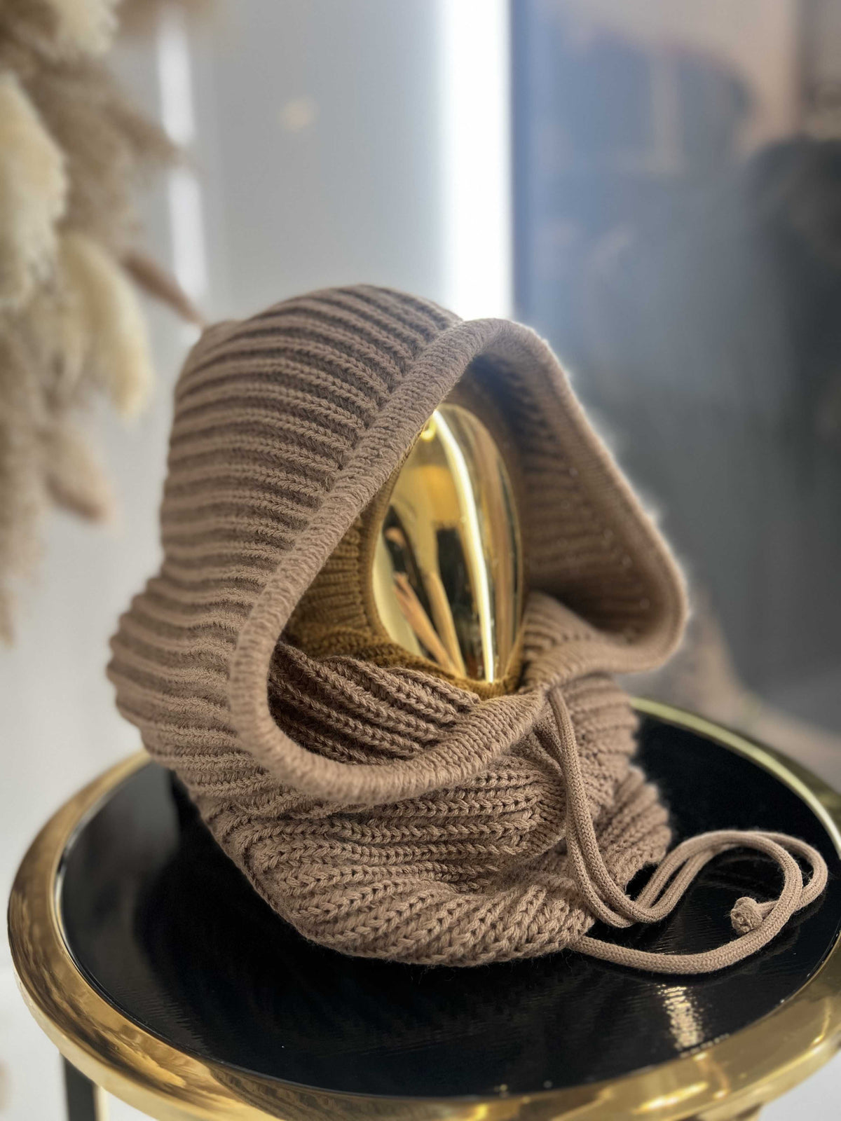 NB102 Balaclava z dzianiny 2w1, komin z kapturem brązowy
