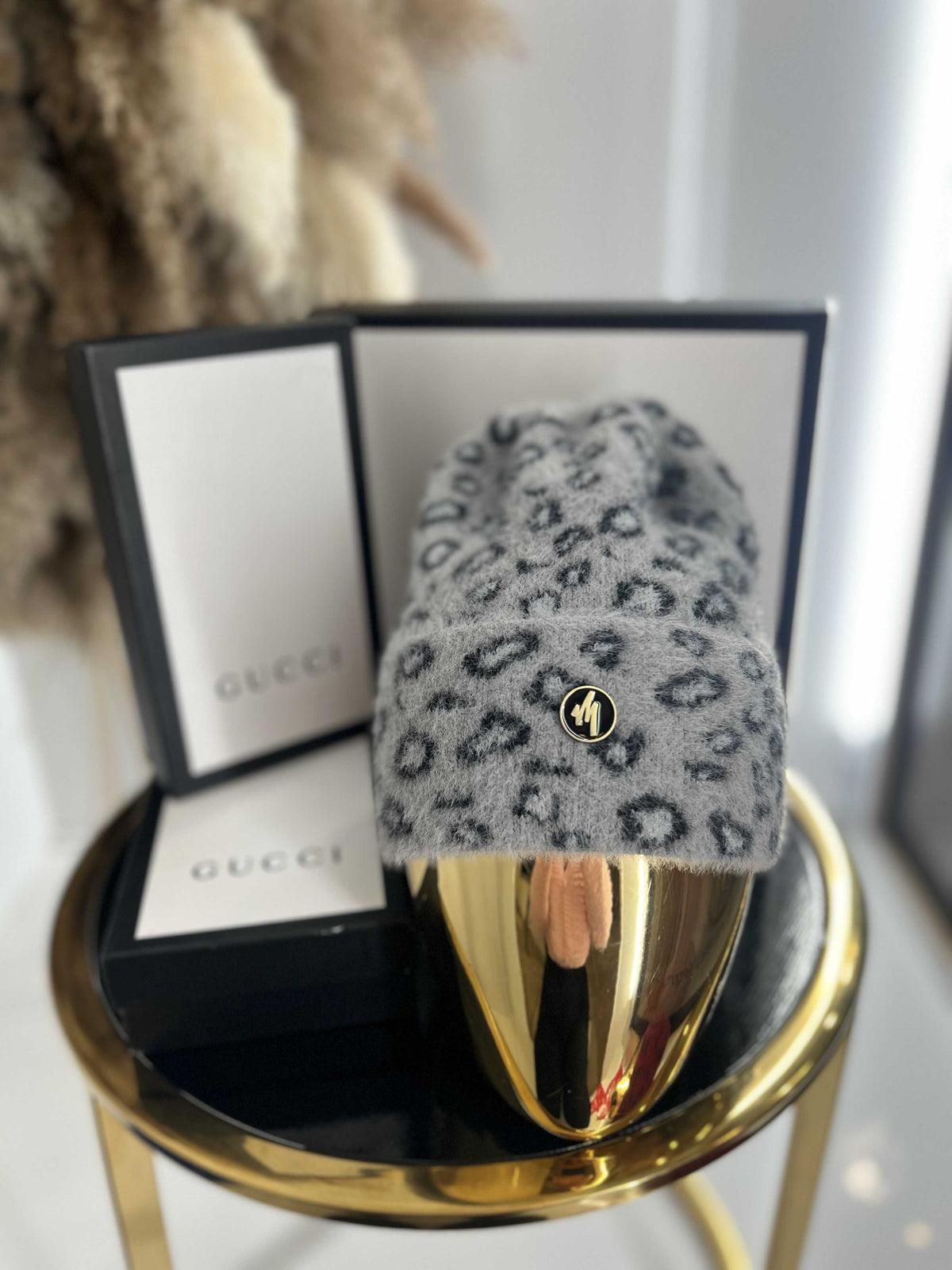 C923 Czapka W Panterkę Szara