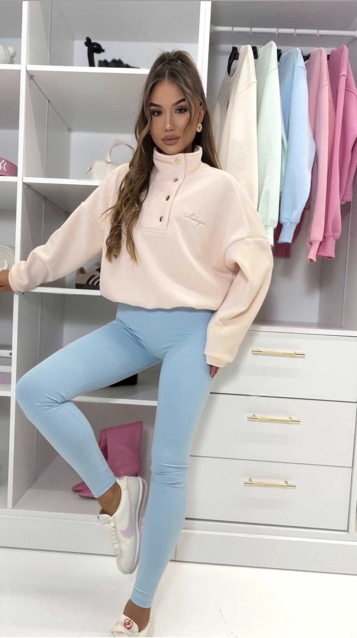 ML401 Legginsy Modelujące Damskie Millagro Naszywka z Logo Błękitne