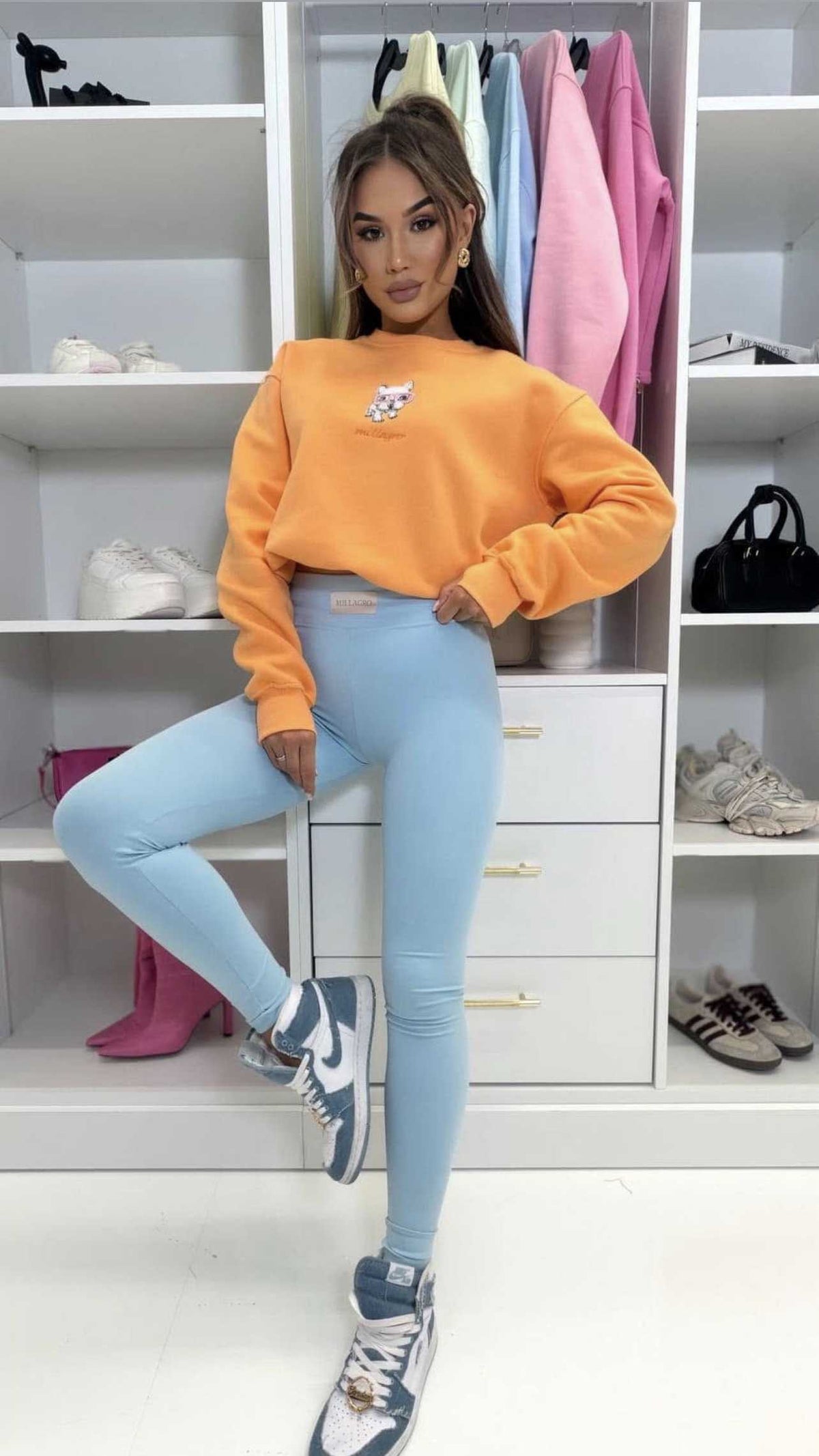 ML401 Legginsy Modelujące Damskie Millagro Naszywka z Logo Błękitne