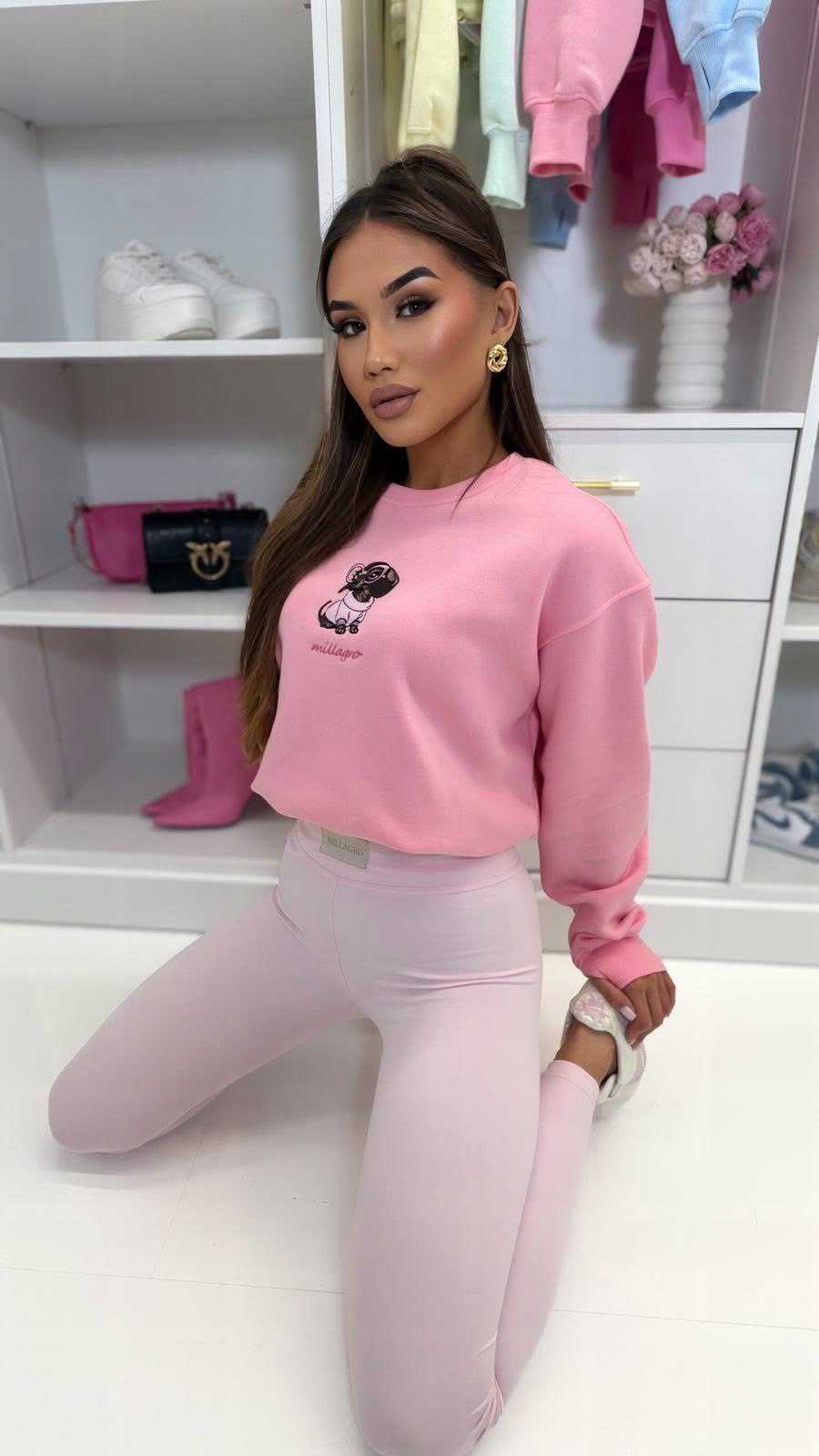 ML401 Legginsy Modelujące Damskie Millagro Naszywka z Logo Pudrowy Róż