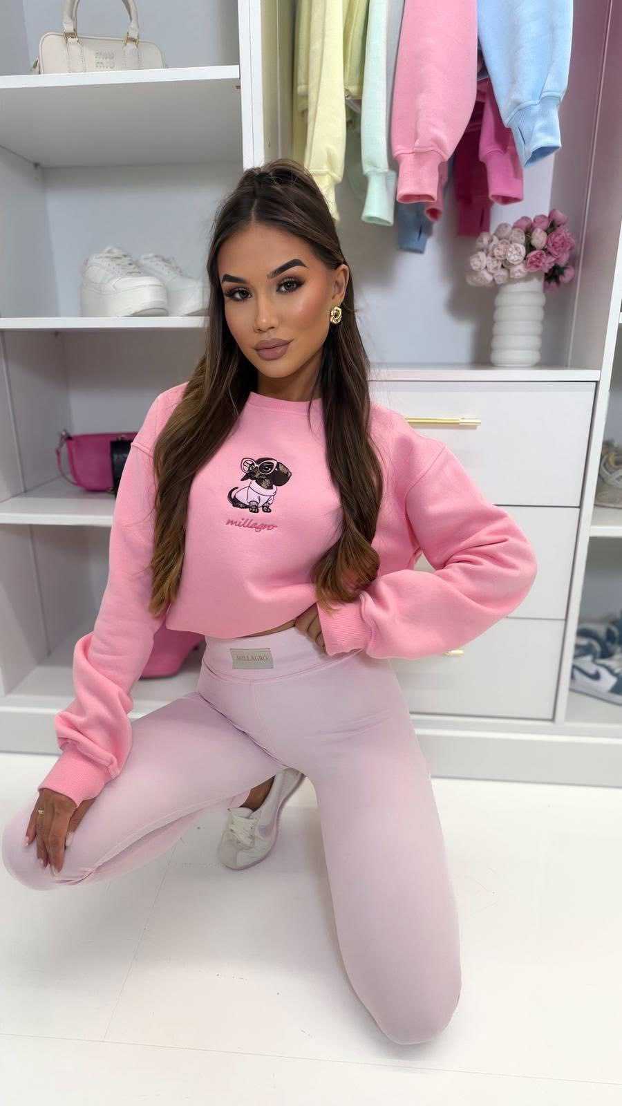 ML401 Legginsy Modelujące Damskie Millagro Naszywka z Logo Pudrowy Róż