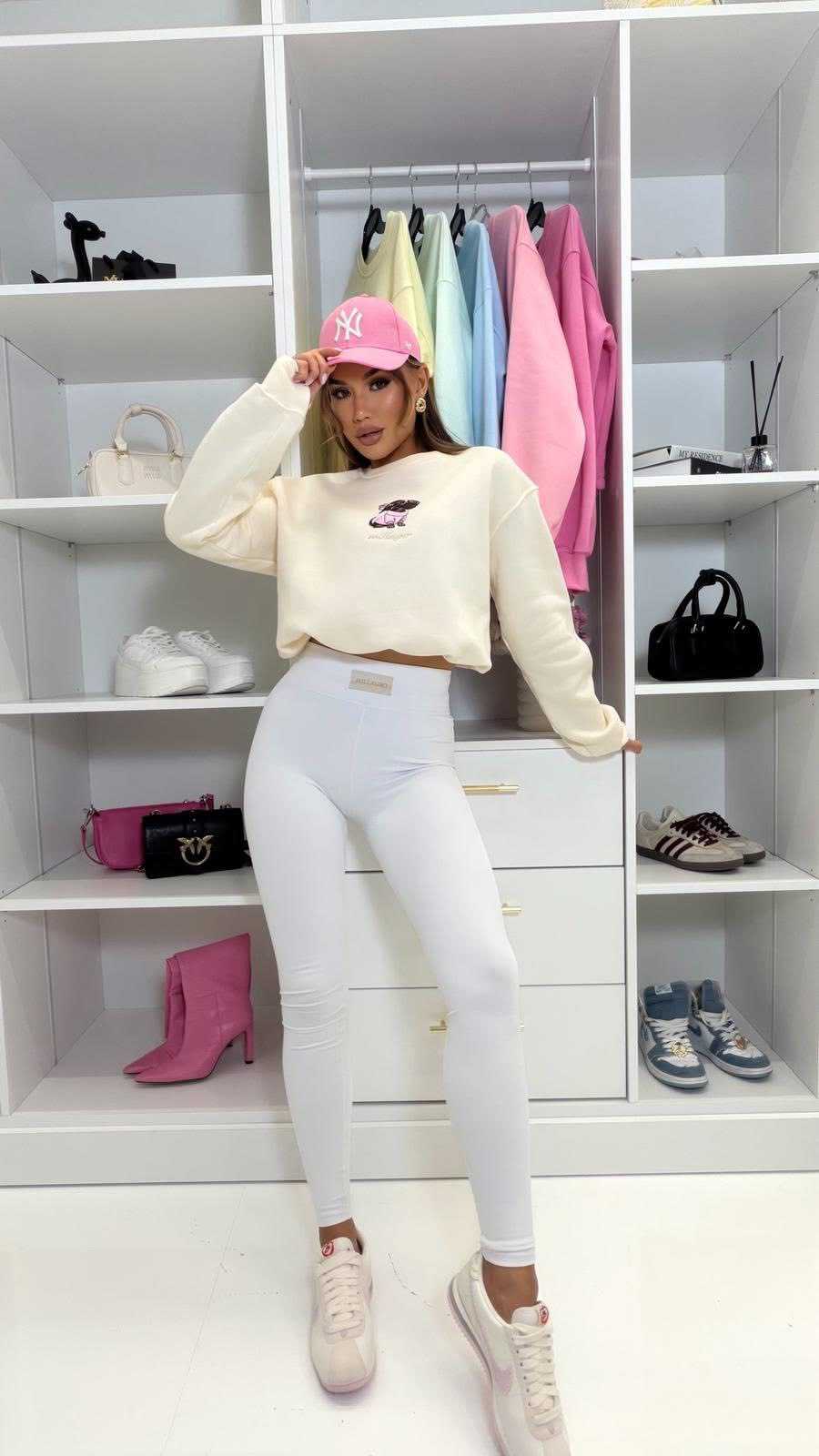 ML401 Legginsy Modelujące Damskie Millagro Naszywka z Logo Białe