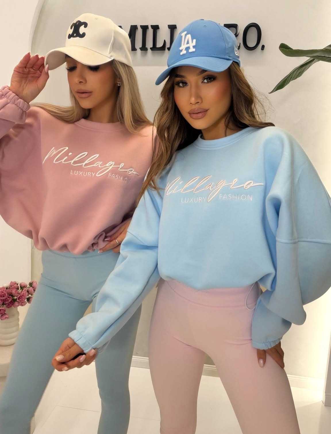 ML144 Legginsy Modelujące Damskie Millagro z Haftem Niebieskie