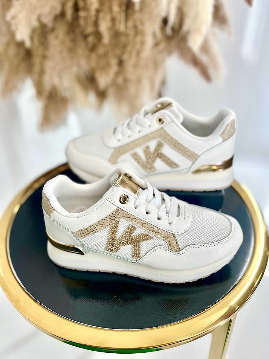 B205 Sneakersy Damskie Białe Adidasy Modne Buty Sportowe Złote Dodatki